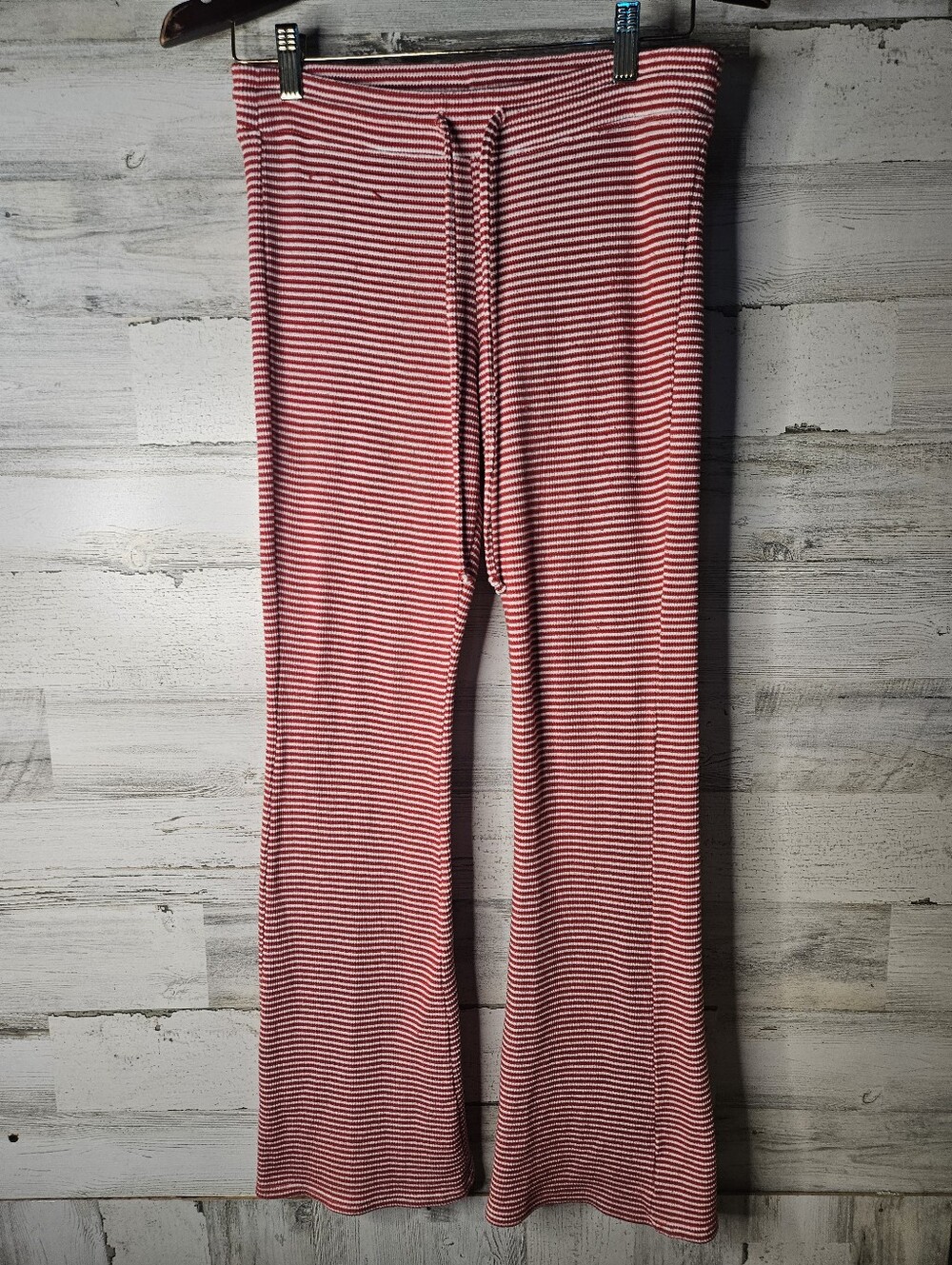 Gilly Hicks mid rise flare cozy waffle pants in red stripe Small Red White
